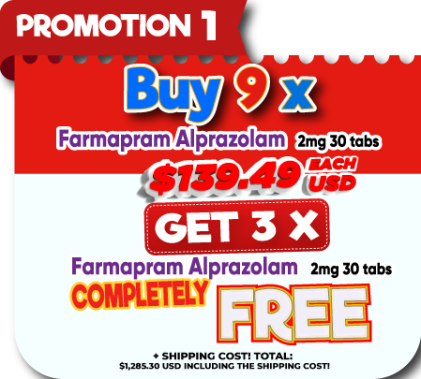 PROMOTION #1: - Buy 9 x Farmapram Alprazolam 2 mg 30 tabs $139.49 USD Get 3 x Farmapram Alprazolam 2 mg 30 tabs COMPLETELY FREE!!!